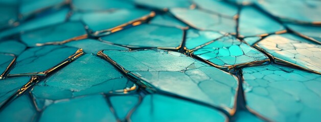 Poster - A 3D rendered wallpaper with a futuristic tech theme, including refractive crystal pieces in shades of teal and blue