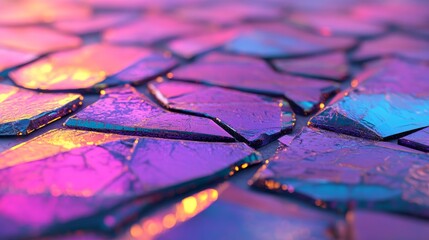 Poster - A futuristic luxury setting is formed by the combination of colorful yellow and purple glass pieces in a refractive 3D render
