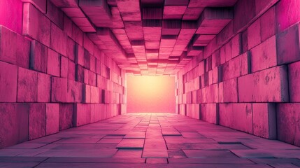 Poster - A 3D render of glossy cubes in hot pink and black, neatly arranged to form an innovative tech background