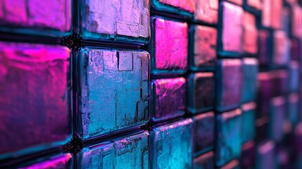Poster - The background image showcases a futuristic tech theme with neatly aligned translucent cubes in shades of violet and orange, generated through 3D rendering