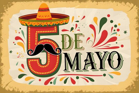 Cinco de Mayo Celebration with Festive Mexican Decorations, Colorful Papel Picado, Sombrero, Maracas, Tacos, and Mariachi Music – Vibrant Holiday Background for Posters, Banners, and Invitations