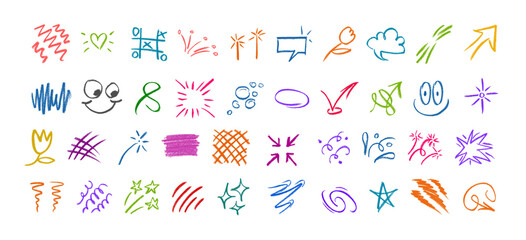 Wall Mural - hand drawn crayon doodle, effect illustrations, design element vector set
