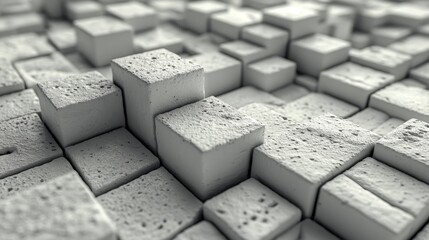 Poster - The image is a grey, 3D-rendered modern tech wallpaper with glossy cubes arranged in perfect order