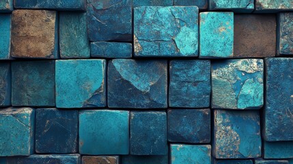 Poster - A 3D rendering of a contemporary tech background, characterized by precisely aligned cubes in multiple sizes and a palette of purple and aqua hues