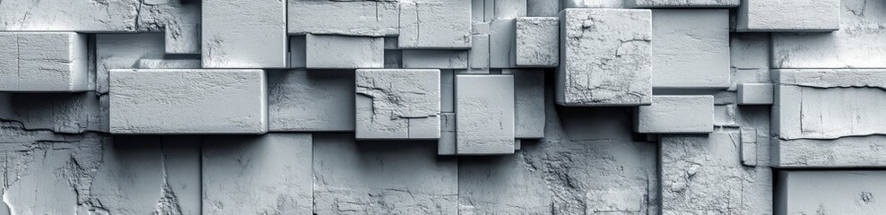 Poster - Multisized white and grey blocks are neatly arranged to create a modern tech background, shown in a 3D rendering