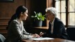 © andreiko - Professional Female Lawyer Consulting Client In Office Interview Witness Stand Legal Advice. Generated By AI