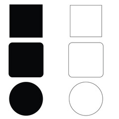 A set of glossy black blank 3D buttons with a shiny, metallic design, ideal for web and app interfaces, representing empty elements or icons