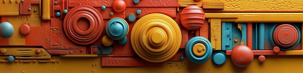 Poster - Glass fragments in shades of yellow and orange create a modern and shiny tech banner, complete with a 3D render and copy-space