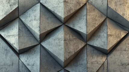 Poster - A 3D render presents a triangular, white wall background adorned with tiles, paired with 3D wallpaper consisting of polished, semigloss blocks