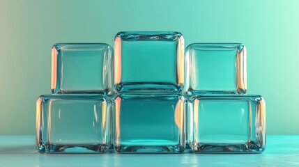 Poster - Innovative technology is showcased through translucent blocks positioned on a blue surface, complete with copy space, in a 3D rendered image