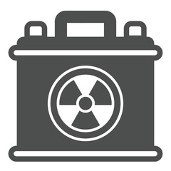 Poster - electric accumulator with radioactivity seal solid icon, atomic energy concept. vector graphics. bat