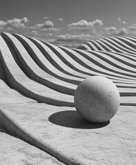 Poster - A gray abstract alphabet T is accompanied by a 3D sphere located at its edge