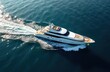 © Maryna - Aerial view of super yacht sailing in blue sea. Luxury motorboat cruise vacation, expensive nautical transport. Rich lifestyle concept, summer holidays at ocean. Sea travel, water leisure, private