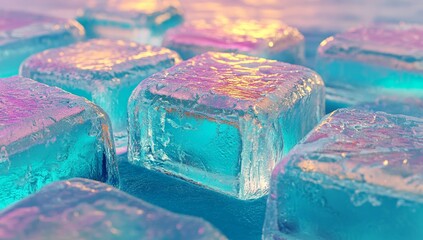 Fototapete - The 3D rendering depicts hexagonal shapes made of glass set against a blue abstract background
