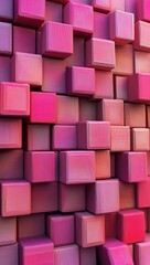 Poster - The image is a 3D rendering that showcases colorful geometric shapes primarily in pink and red hues