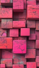 Poster - Abstract pink geometric shapes are depicted in a 3D rendering with a gradient background