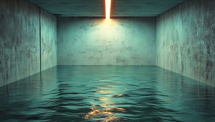 Poster - The 3d rendering showcases a minimalist modern interior that features ceiling lights and a floor with a reflective surface