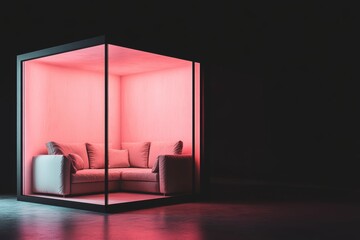 Poster - A 3D abstract representation of geometric furniture patterns in a modern setting with no people around