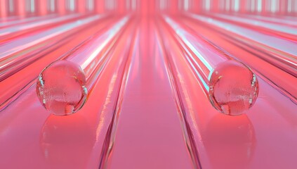 Poster - The image features a transparent abstract geometric shape rendered in 3D against a pink backdrop