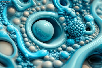 Poster - The interior of a minimalist circular frame contains a nested blue ball