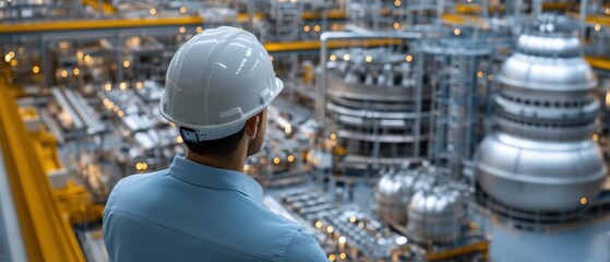 Aufkleber - A man in a hard hat looks out over a large industrial plant