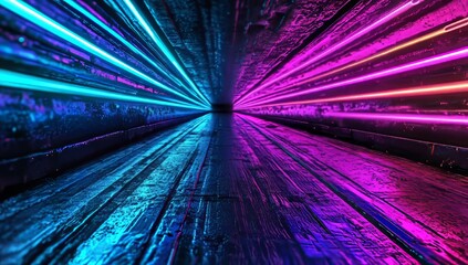 Poster - Colorful lines are prominently displayed in a 3D abstract rendering with a black background