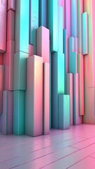 Poster - The abstract 3D render features vertical lines set against a pastel gradient background with vibrant colors