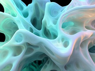 Poster - Morphing designs are featured on abstract glass shapes with an iridescent appearance