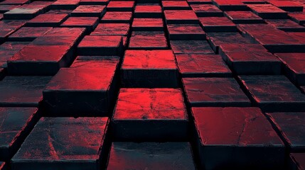 Poster - The wallpaper showcases a futuristic tech design with neatly arranged translucent blocks, predominantly in hot pink and red colors, achieved through 3D rendering