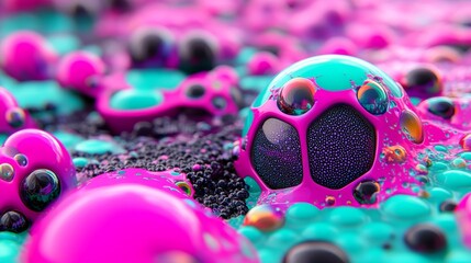 Fototapete - Bubbles with hexagonal designs and reflective surfaces, created using advanced 3D technology