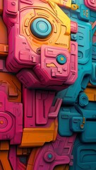 Poster - Multicolor rainbow cubes are showcased in a 3D render featuring an abstract geometric pattern
