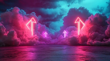 Poster - The image features a cloud icon in pink and blue neon, representing a symbol of data storage technology, set against a black background in a 3D rendering