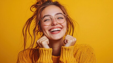 Poster - Intelligent woman wearing glasses with a thoughtful expression in a professional environment