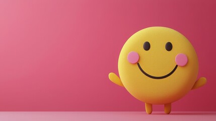 Poster - A bright yellow smiley face against a pink background, symbolizing joy and positivity in advertising platforms