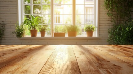 Poster - Rustic wooden table set against a bright window allowing natural light to illuminate a cozy and inviting space
