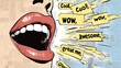 © Lin - Woman's Mouth for Positive Words, Pop Art, Comic Style.
