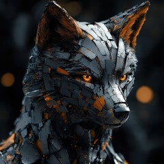 Poster - A metallic abstract rendering of a wolf head with glowing eyes