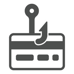 Poster - Credit card with hook solid icon, hacker attacks concept. Vector graphics. Unsecure fraud trick payment, bank carding sign on white background, glyph style icon for mobile or web design.