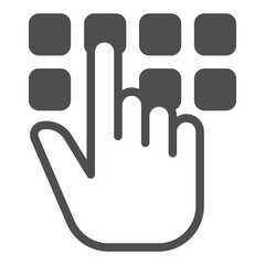 Fototapete - Hand pointer with buttons solid icon, hacker attacks concept. Vector graphics. Pin code button push and hand finger sign on white background, glyph style icon for mobile or web design.
