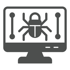 Fototapete - Monitor screen and beetle solid icon, hacker attacks concept. Vector graphics. Display with bug, computer virus sign on white background, glyph style icon for mobile or web design.