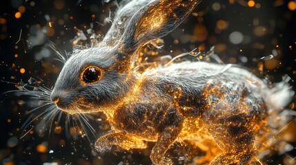Poster - A digital artwork of a rabbit with golden luminous details