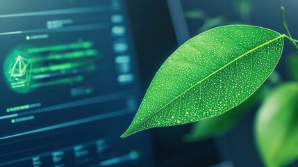 Poster - Green Leaf with Technology Background and Digital Elements