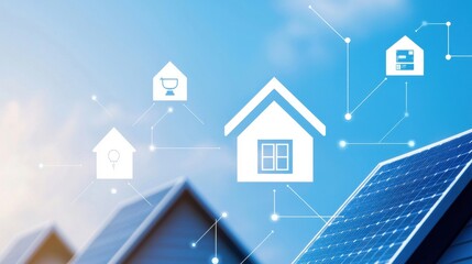 Poster - Modern Smart Home Technology Concept with Solar Panels and Icons
