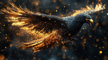 Poster - A majestic bird with fire like wings soaring through the night