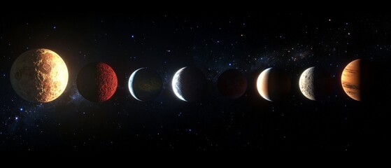 Wall Mural - a series of planets are shown in a row, with the first one being the largest