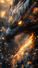 Poster - A detailed illustration showcasing a detailed fire avian creature head