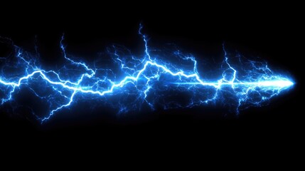 Powerful blue lightning bolt streaks across a dark background