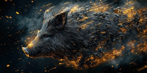 Poster - A dynamic artistic depiction of a wild boar in motion