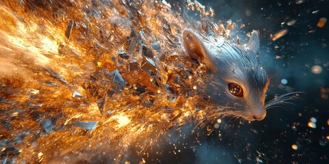 Poster - A detailed artistic depiction of a squirrel in fiery disintegration
