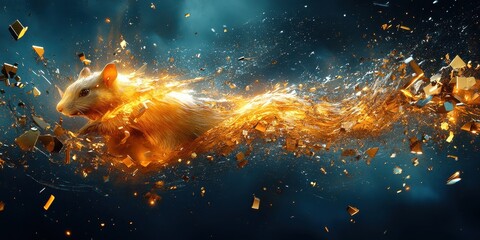 Poster - A Glowing Rodent Bursting Through An Artistic Explosion Of Elements